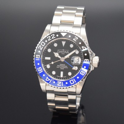 DAVOSA Herrenarmbanduhr Ternos GMT, Automatik, Schweiz um 2017, Edelstahlgeh. inkl. Gliederband m. Faltschl. & Tauchverlängerung, Boden & Krone ...