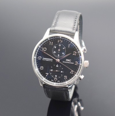 IWC Armbandchronograph Modell Portugieser Referenz 3714, Automatik, Schweiz um 2005, Edelstahlgeh. inkl. Lederband m. orig. Faltschl., Boden 4-fach ...