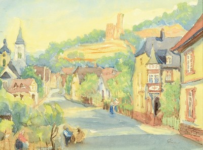 Franz Joseph Pira, Künstler des 20.Jh., Alte Kirchstraße in Schriesheim, so verso bez., rechts unten signiert, Aquarell/Papier, unter Glas gerahmt, ...
