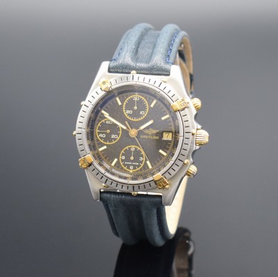 BREITLING Chronomat Herrenarmbanduhr mit Chronograph, Schweiz um 1990, Automatik, Ref. 81.950, verschr. Edelstahlgeh. teilw. verg., neutr. Lederband ...
