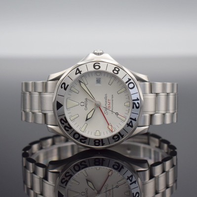 OMEGA Seamaster GMT Chronometer Herrenarmbanduhr in Stahl, Schweiz um 2005, Automatik, Ref. 168 1620, Boden m. Seepferdchen Darst. & Krone verschr., ...