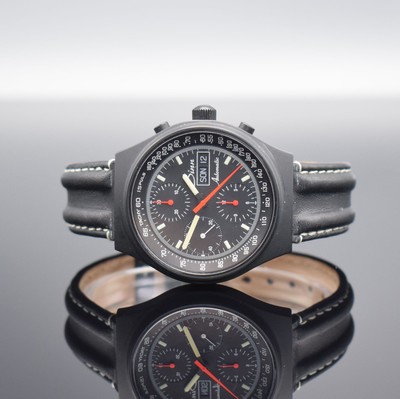 SINN Herrenarmbanduhr mit Chronograph, Schweiz um 2000, Automatik, geschw. Edelstahlgeh., Boden & Krone verschr., schwarzes Zifferbl. m. Leuchtind. & ...
