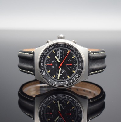 SINN Herrenarmbanduhr mit Chronograph, Schweiz um 1995, Automatik, mattiertes Edelstahlgeh., Boden & Krone verschr., schwarzes Tritiumzifferbl. m. ...