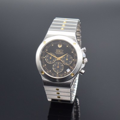 ZENITH El Primero Pacific Armbandchronograph in Stahl, Schweiz um 1993, Automatik, Ref. 59.0010.400, Boden aufgedr., Krone verschr., orig. Stahlband ...