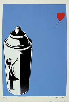 By Not Banksy, "Balloon Girl", Sprühtechnik/dünner Pappe, 2020, num. 5/5, sign., Zertifikat ca. 38x28 cm