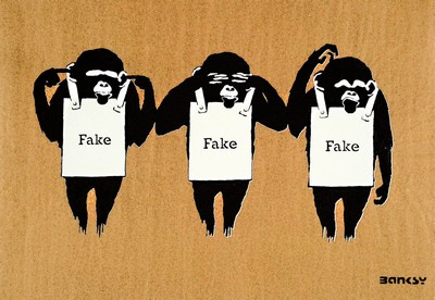 Banksy Not Banksy, "Hear Not Banksy, see not Banksy, think not Banksy", Farbradierung, sign., num. 3/75, Zertifikat