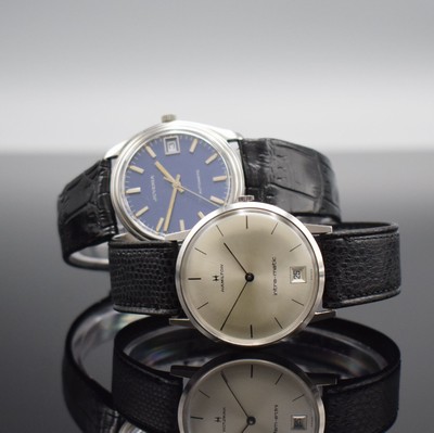HAMILTON / JUVENIA 2 nahezu neuwertige Armbanduhren in Stahl, Schweiz um 1970, Automatik, HAMILTON Intra-Matic: 3-tlg. Geh., Boden & Glasrand ...