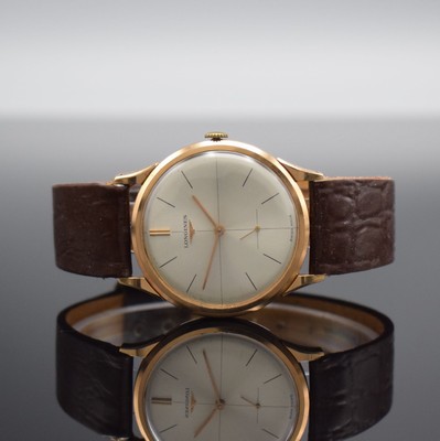 LONGINES 30 L große Herrenarmbanduhr in RG 750/000, Schweiz/Argentinien um 1967, Handaufzug, neutrales argentinisches Geh., Boden & Glasrand ...