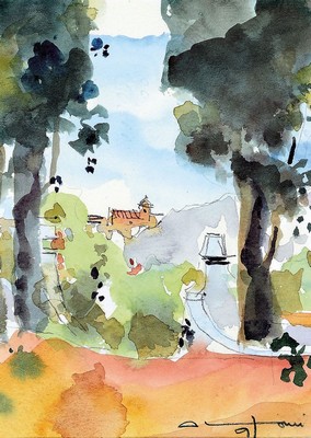 Adrien Moroni, geb. 1943 Monaco, Studium in Nizza, hier: Landschaft, Aquarell auf Papier, rechts unten signiert und dat. 97, ca. 18x12cm, PP, u.Gl., ...