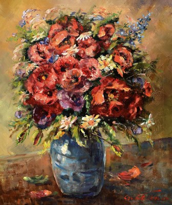 Friedrich Karl Thauer, 1924-2009, Studium in München bei Prof. Metz und Hagenmüller, später Studium bei Kokoschka, hier: Blumenstillleben mit ...