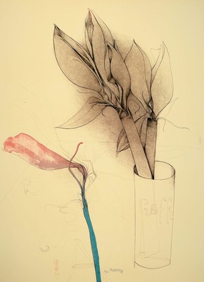 Bruno Bruni, geb. 1935 Gradara/Italien, Amaryllis und Gaffel von 1987, WV 346, aus 150er Auflage, handsigniert und EA, ca. 80x59cm