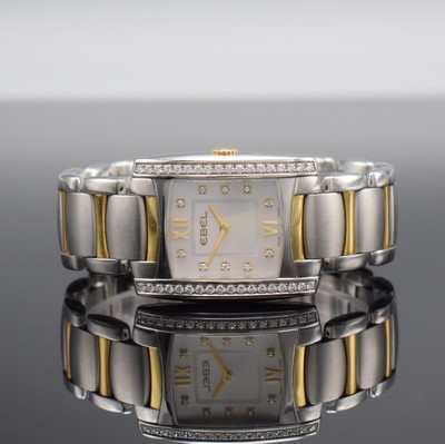 EBEL Damenarmbanduhr Brasilia in Stahl/Gold mit Diamanten Referenz 1256M3S, Schweiz um 2010, quarz, Boden 4-fach verschr., orig. Gliederband m. dopp. ...