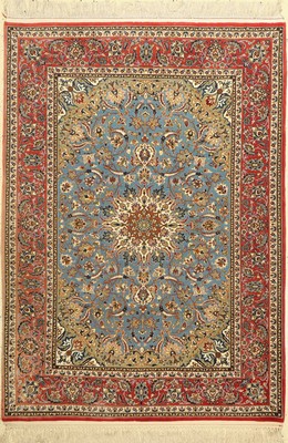 Esfahan fein, Persien, um 1960, Korkwolle mit und auf Seide, ca. 155 x 110 cm, ca. 1,0 Mio. Kn/qm, verblasst, EHZ: 2