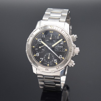 SINN Armbandchronograph Referenz 203, Automatik, Schweiz um 1995, Edelstahlgeh. inkl. Gliederband m. Faltschl. & Tauchverlängerung, Boden, Krone & ...