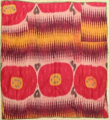 Seiden Ikat, Uzbekistan, um 1920, reine Naturseide, ca. 123 x 113 cm, EHZ: 2-3 (2 kleine Löcher)