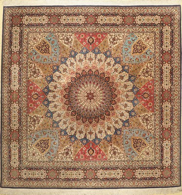 Täbriz fein(50 Raj), Persien, ca. 60 Jahre,Korkwolle mit Seide, ca. 250 x 250 cm, EHZ: 2