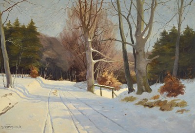 Kampsömer, Maler der 1. Hälfte des 20. Jh., verschneite Winterlandschaft, Öl/Lwd, signiert, ca. 67 x 97 cm, Rahmen