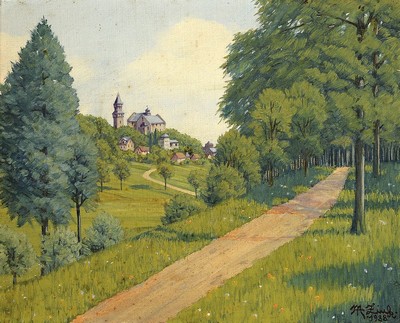 M.T. Zink, Künstler des 19./20.Jh., Ansicht Kronbergs im Taunus, Öl/Platte, rechts unten signiert u. datiert 1938, R., ca. 40x45 cm