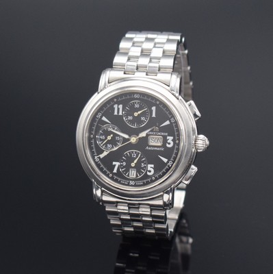 MAURICE LACROIX Herrenarmbanduhr Masterpiece Croneo mit Chronograph in Stahl, Schweiz um 2010, Automatik, Ref. MP6318, beids. vergl. Geh., Boden ...
