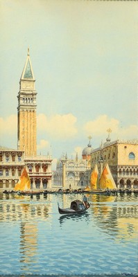 Mimotto, Maler der 1. Hälfte des 20. Jh., Ansicht von Venedig, Aquarell, signiert, ca. 58 x 30 cm, unter Glas, Rahmen