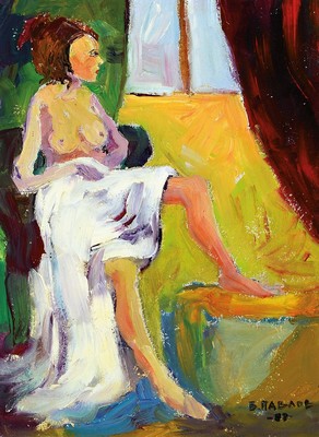 Boris Pavlov, 1928-2005, "Erotischer Akt im Atelier in Paris 1987", Öl/Karton, handsigniert, rückseitig mit Bezeichnung und Etikett, ...