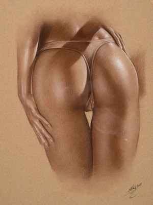 Denis Prenzel, geb. 1971, Pastellzeichnung auf dickem Papier, handsigniert, dat. 2021, Aktdarstellung, ca. 30 x 40 cm, unter Glas, Rahmen, der ...