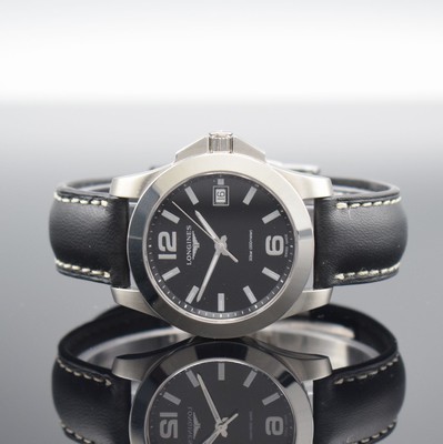 LONGINES Armbanduhr Conquest Referenz L3.377.4, quarz, Edelstahlgeh. inkl. orig. Lederband m. dopp. Faltschl., Boden & Krone verschr., ab Herst. ...