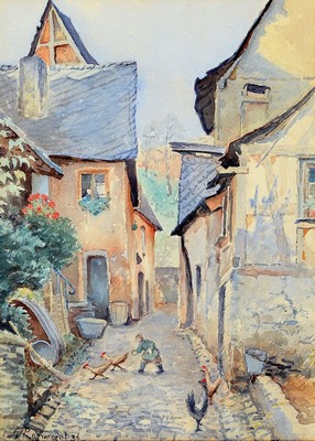 Eugen Franz Renwart, 1885 Bozen - 1968 München, Studium an der Akademie München, Zwei Ansichten aus Beilstein an der Mosel, Aquarell/Papier, ...