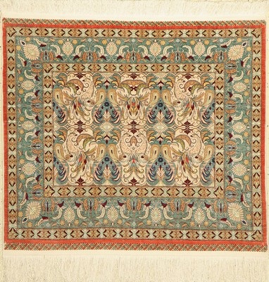 Hereke Seide fein(12 x 12), Signiert(Djar Djar), Türkei, ca. 50 Jahre, reine Naturseide,Metallbroschiert, ca. 90 x 100 cm, ca. 1,4 Mio Kn/qm, EHZ: 2