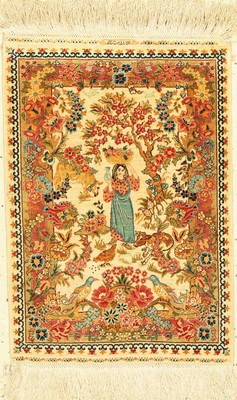 Hereke Seide fein(13 x 13), Signiert(Özipek), Türkei, ca. 50 Jahre, reine Naturseide, ca. 53 x 37 cm, ca. 1,7 Mio. Kn/qm, EHZ: 2