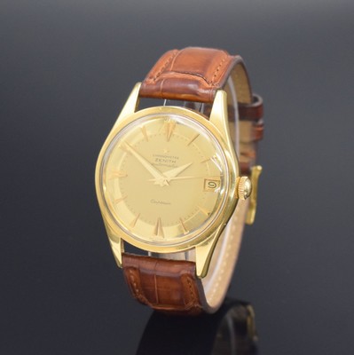 ZENITH Captain Chronometer Herrenarmbanduhr in GG 750/000 Kaliber 71, Schweiz um 1958, sog. Hammerautomatik, 2-teil. Geh., Boden geschr., aufw. gold. ...