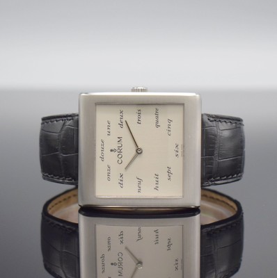 CORUM Buckingham Herrenarmbanduhr Referenz 157.181.20, Schweiz um 2005, Handaufzug, Edelst., Boden 9-fach verschr., orig. Lederband m. orig. ...