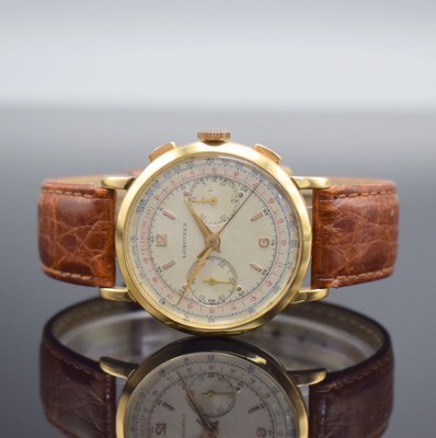 LONGINES seltene Herrenarmbanduhr mit Flyback-Chronograph in RoseG 750/000, Schweiz um 1961, Handaufzug, Ref. 6234-5, 3-teil. Geh., Boden & Glasrand ...