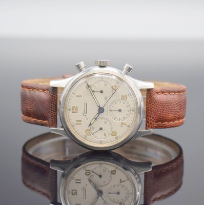 MINERVA Herrenarmbanduhr mit Chronograph Referenz VD 712 in Stahl, Schweiz um 1960, Handaufzug, Geh., Zifferbl. & Werk sign., Boden geschr., Glasrand ...