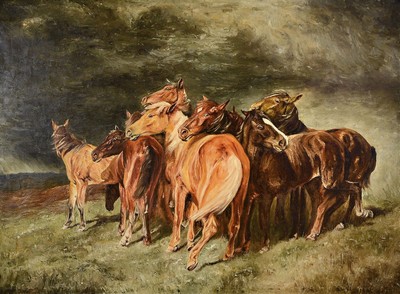 Unbekannter Künstler des 20.Jh., nach dem Vorbild Alfred Roloffs (1879-1951), nach dem Original "Pferde im Gewittersturm", großes Format, ...