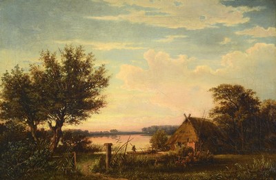 Monogrammist AU, Sonnenaufgang in dem Masuren 1809, so rückseitig auf dem Keilrahmen beschriftet, Öl/Lwd, rest., altersbedingt stärker krakeliert, ...