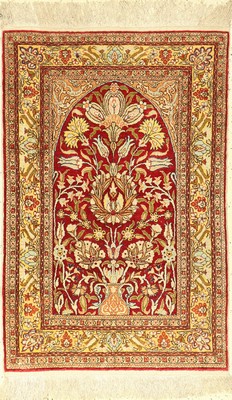 Seiden Kayseri alt, Türkei, um 1950, reine Naturseide, Metallbroschiert, ca, 112 x 77 cm, EHZ: 2