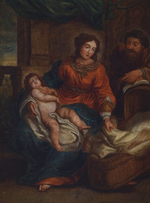 Unbekannter Traditionalist, 19.Jh., Heilige Familie, nach Anthonis van Dycks "Ruhe auf der Flucht nach Ägypten" (1630), Öl/Lwd, l. rest., ...