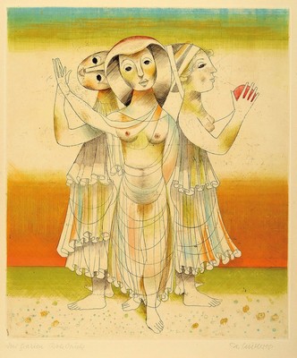 Alfred Finsterer, 1908 Nürnberg - Stuttgart 1996, zwei große Farbradierungen, Clowns, num. 18/75, Abb. ca. 39x 70 cm Blattmaß: 64 x 90 cm, und die ...