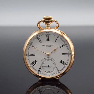 PATEK PHILIPPE Chronometro Gondolo offene Herrentaschenuhr in RoséG 750/000, Schweiz um 1905, 2-Deckel Goldgeh., guill. Rückseite m. aufw. ...