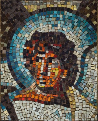 August Babberger, 1885 Hausen-1936 Altdorf, Mosaik, Engelskopf, ausgeführt von Firma Puhl und Wagner Berlin, die seinerzeit der größte Hersteller ...