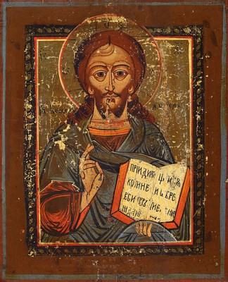 Ikone, Russland, 2.H.19.Jh., Christus Pantokrator, Eitempera/Holz, Alterssch., ca. 31x25 cm