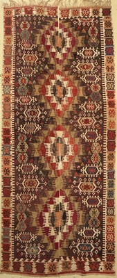 Anatol Kelim (2 Bahnig), Türkei, um 1900, Wolle auf Wolle, ca. 390 x 170 cm, EHZ: 3
