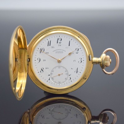 UHRENFABRIK UNION Glashütte Herrensavonette in GG 585/000, Deutschland um 1920, glattes Lucia 3-Deckel Goldgeh., 2-tlg. Emailzifferbl. m. ...