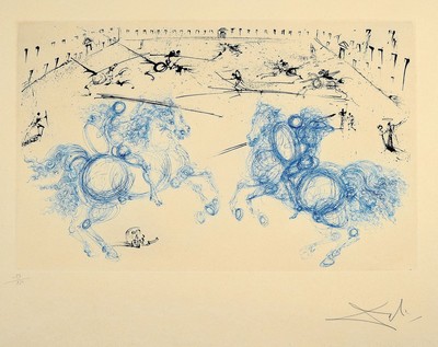 Salvador Dali, 1904 - 1989, Combat de cavalier (1975), aus der Serie Calderón, Das Leben ein Traum, Farbradierung mit Aquatinta, Auflage 250 auf ...