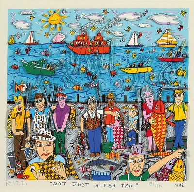 James Rizzi , 1950-2011, 3D-Konstruktion, "Not just a fish Tail", handsign., num. 192/350, verso nochmals handsign., dat. 95, unter Glas, ...