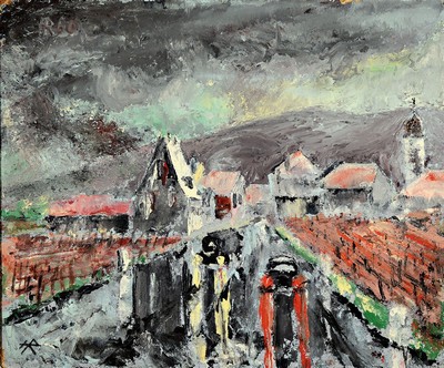 Heinz Reiss, 1923-2012 Haßloch, Gewitterabend in der Pfalz, Öl/Hartfaser, monogr., ca. 50x60cm, R. ca.52x62cm