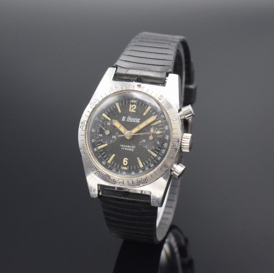 LE PHARE seltene Herrenarmbanduhr mit Chronograph Kaliber Valjoux 92, Schweiz um 1965, Handaufzug, Stahlgeh. m. geschr. Boden, beids. drehb. ...