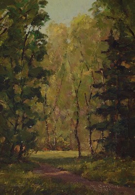 Hermann Correll, 1905-1976 Neustadt a.d.Weinstraße, Konvolut aus 3 Arbeiten: Waldweg, Öl/Hartfaser, sign. und dat. 69, ca. 28x20cm; Blick auf die ...
