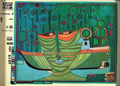 Friedensreich Hundertwasser, 1928 Wien- 2000 Australien, "Kolumbus Regentag in Indien", 1971/72, Blatt 6 aus der Regentagsmappe, Ed. ...